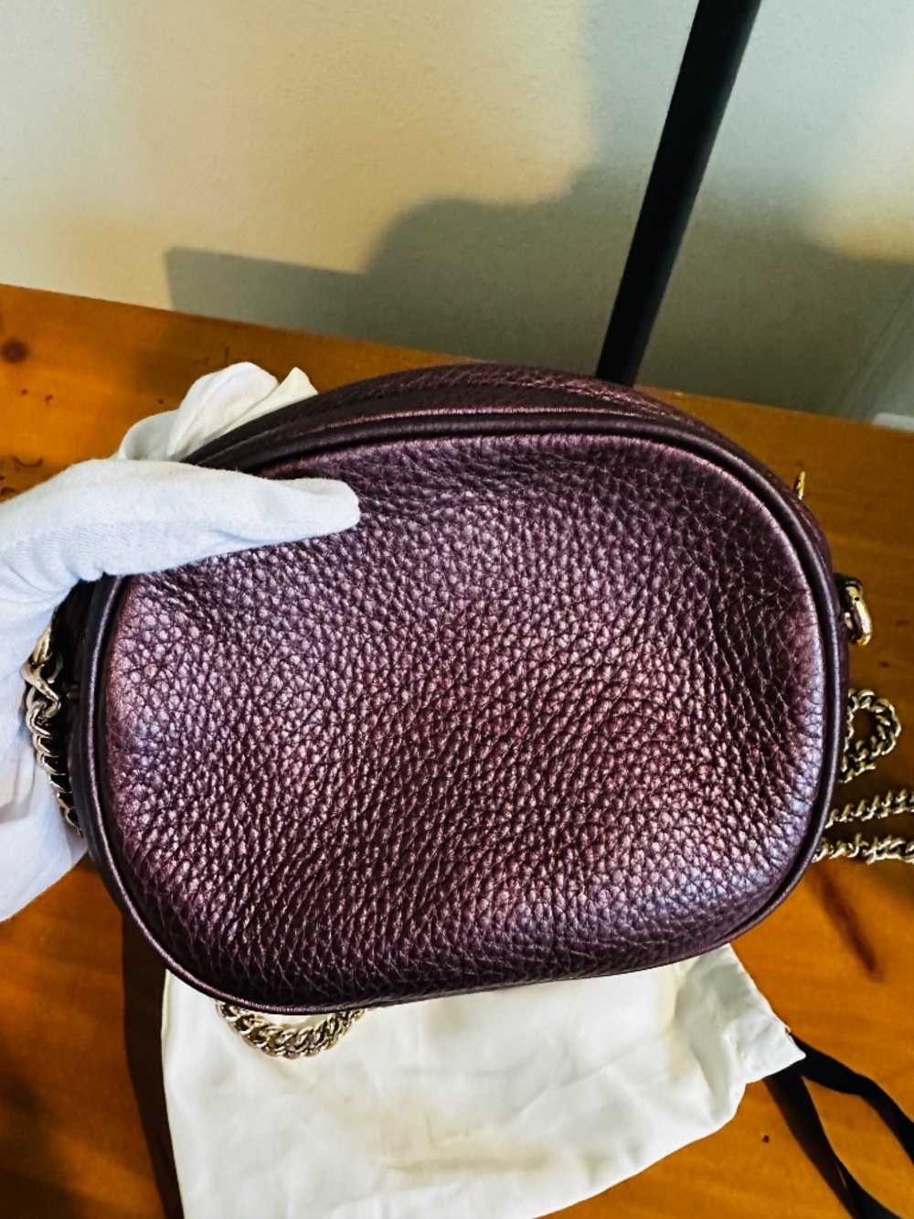 Gucci Metallic Purple Pebble Skin Disco Chain Soho crossbody bag - Picture 7 of 12